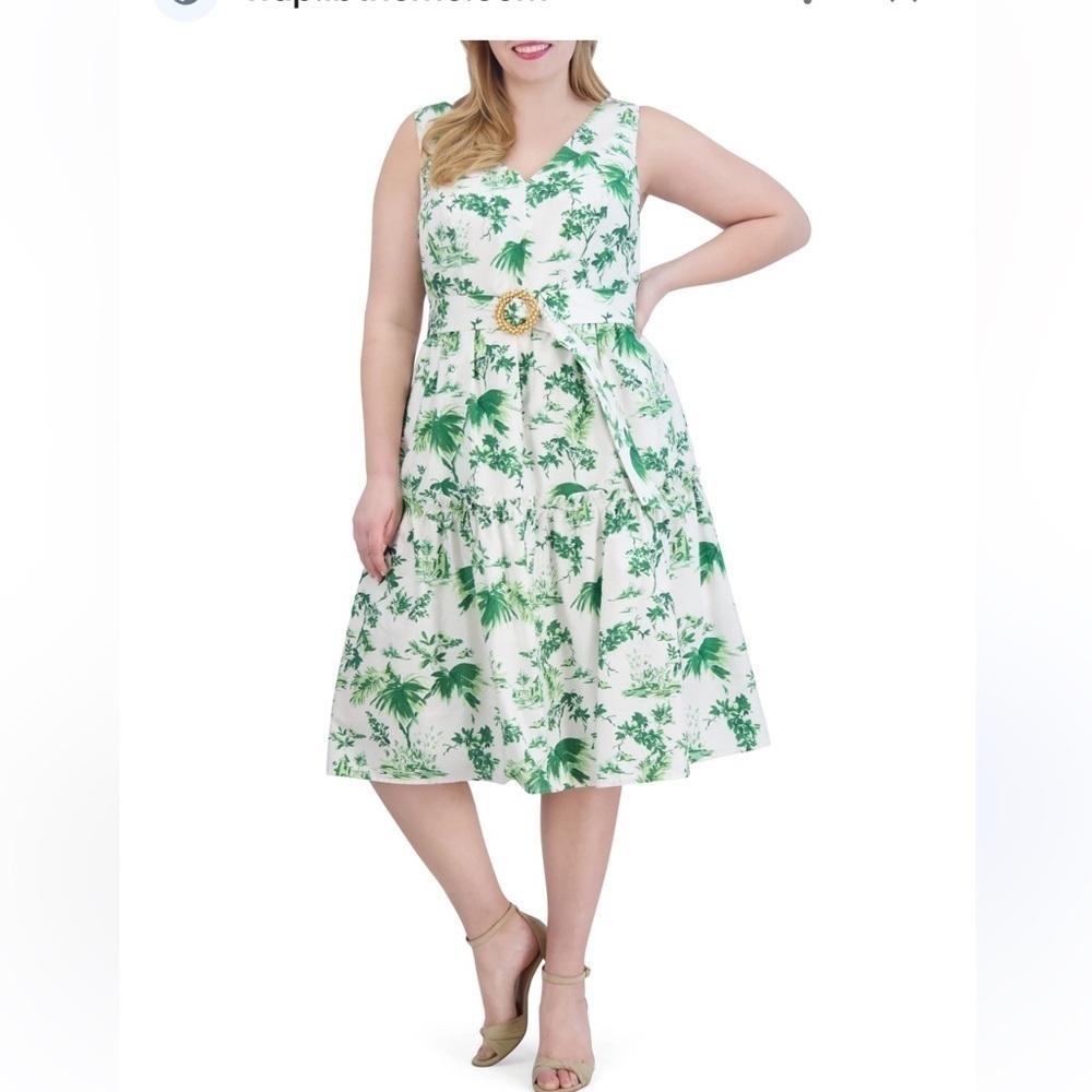 Vince Camuto White and Green Floral Midi Dress